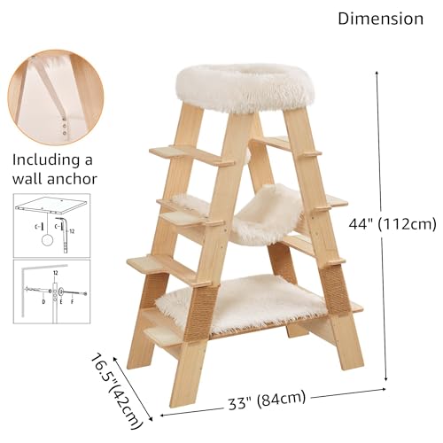 unipaws Pyramid Cat Tree, 5-Level Wooden Cat Ladder, Sturdy Tall Cat Climbing Tower with Cozy Hammock for Kittens and Indoor Cats - size: 5-Level Cat Ladder