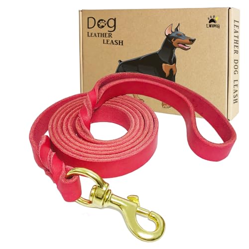 LWBMG Leather Dog Leash 4ft, Heavy Duty Dog Lead, Strong Genuine Leather Braided Pet Leash, Soft and Comfortable Pet Leashes for Large, Medium Dogs Training Red - color: Red, size: 4 ft x 3/4 inch