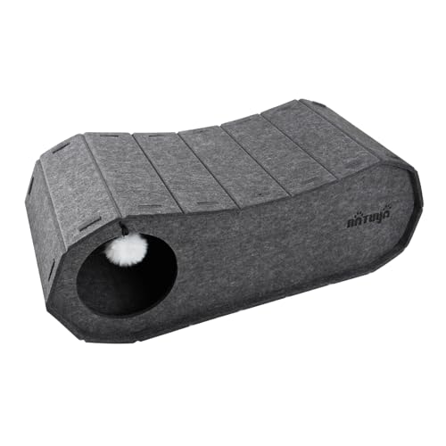 NATUYA Cat Bed Cave for Indoor Cats, Large Cat Lounge Cave Bed with Toy Ball, Enclosed Scratch Resistant Detachable Felt Cat Hideaway Bed for Cats up to 22 Lbs