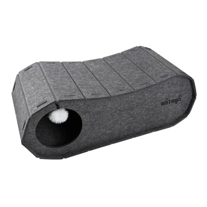 NATUYA Cat Bed Cave for Indoor Cats, Large Cat Lounge Cave Bed with Toy Ball, Enclosed Scratch Resistant Detachable Felt Cat Hideaway Bed for Cats up to 22 Lbs