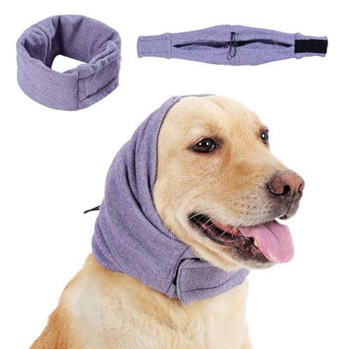 Dog Calming Hoodie, No Shake Ear Wraps for Dogs, Adjustable Dog Ear Muffs for Noise Protection, Ear Wrap Head Cover for Head Warp Anxiety Relief, Hematoma, Grooming and Force Drying - color: Lavender, size: L(Head Circle:17.7"-23.6")