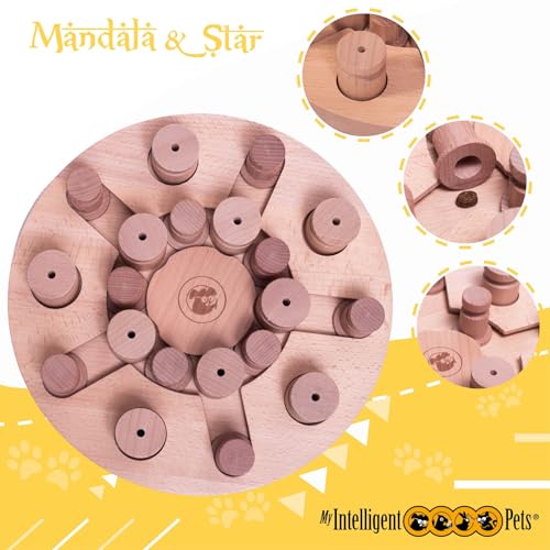 MY INTELLIGENT PETS Mandala and Star - Interactive Wooden Puzzle Toy for Dogs, Brain Game for Mental Stimulation and Enrichment, Fun and Challenging Toy for Smart Pets
