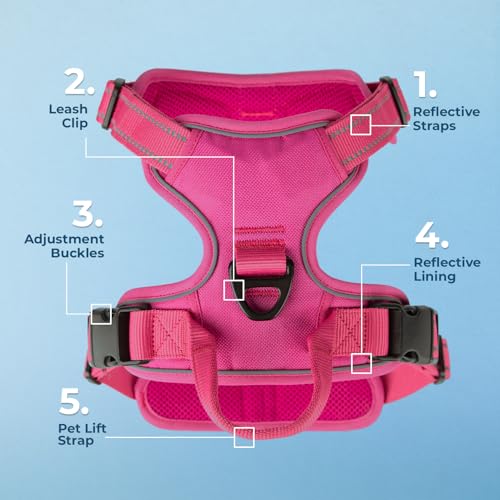 Voyager Dog Harness Dual Leash Attachment No-Pull Control Adjustable Soft but Strong Pet Harness for Medium and Large Dogs with 3M Reflective Technology, Fuchsia Nylon, XL (Chest: 28-37") - color: Fuchsia Nylon, size: XL (Chest: 28 - 37")