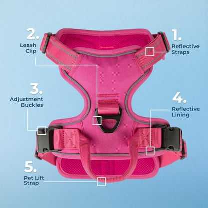 Voyager Dog Harness Dual Leash Attachment No-Pull Control Adjustable Soft but Strong Pet Harness for Medium and Large Dogs with 3M Reflective Technology, Fuchsia Nylon, XL (Chest: 28-37") - color: Fuchsia Nylon, size: XL (Chest: 28 - 37")