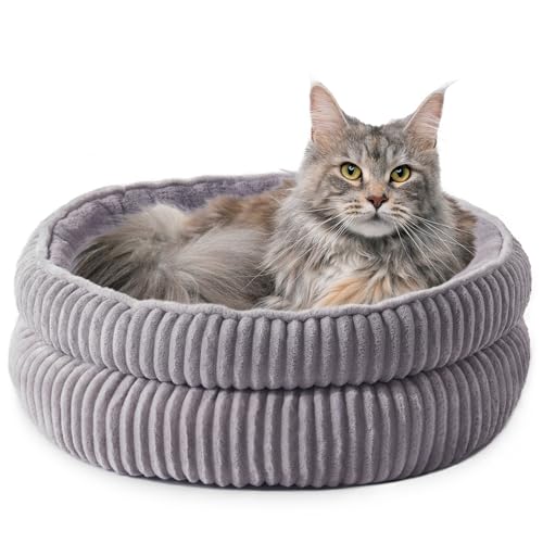 Cat Beds for Indoor Cats,Kitten Bed,Dog Bed for Small Dogs Breeds,Puppy Kennel Bed, Comfy Durable Pet Sleeping Bed, Washable Roun Cat Beds & Non-Slip Bottom, Gray 20" L x 20" W x 8" Th - color: Grey1, size: Medium