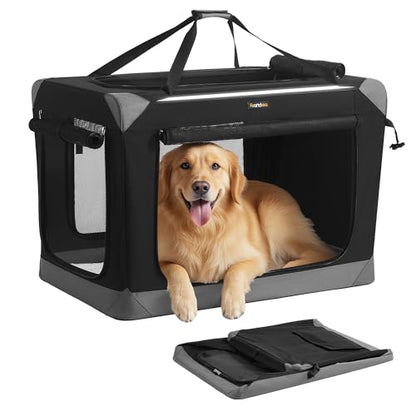 Feandrea Collapsible Dog Crate, Portable Oxford Fabric Pet Travel Crate with 4 Mesh Doors, Handles, Pocket, 36 Inches, for Large Dogs, Ink Black and Dove Gray UPDC029BH01 - size: XL (36"L x 25"W x 25"H)
