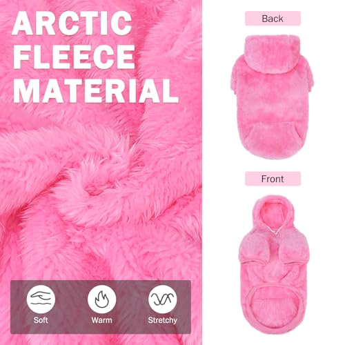 SCENEREAL Fleece Dog Sweaters Hoodie for Small Medium Large Dogs Girls Boys, Plush Fuzzy Dog Clothes Hoodies with Leash Hole, Winter/Fall Puppy Cold Weather Coat, Sherpa Hooded Sweatshirt, Rose Red M - color: Rose red, size: Medium