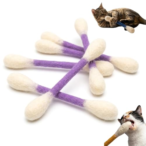 6 Pk Giant Cotton Swab Cat Toys with Catnip, Large Felt Kitty Kicker Chew Sticks for Indoor Cats Boredom Relief, Durable Teething Ropes for Kitten Dental Care & Interactive Play (Purple) - color: Purple