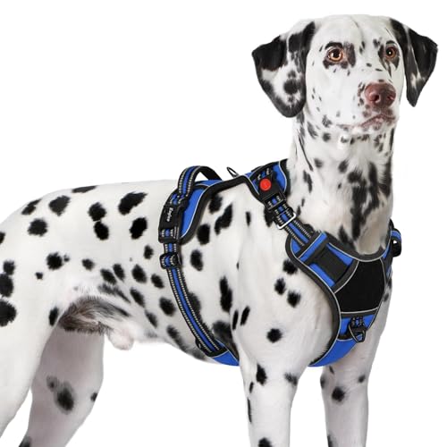Dog Harness for Large Dogs, Easy Wearing with 3 Buckles, Adjustable No Pull Pet Harness with 2 Rings for Walking, No Chock Reflective Soft Padded Vest with Control Handle, Blue & Black, XL - color: Blue & Black, size: X-Large
