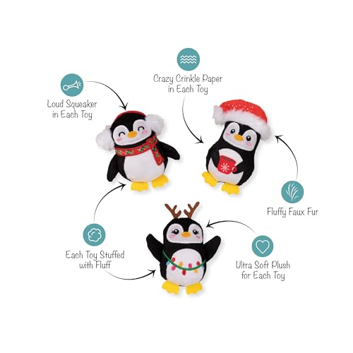 Fringe Studio Pet Toy, Waddle Squad Penguins Plush Dog Toy 3 Piece Set, PetShop Collection (662195) - color: Waddle Squad