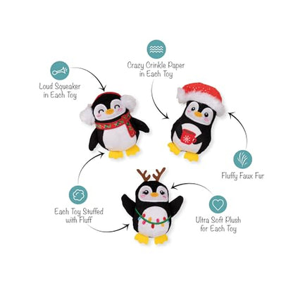 Fringe Studio Pet Toy, Waddle Squad Penguins Plush Dog Toy 3 Piece Set, PetShop Collection (662195) - color: Waddle Squad