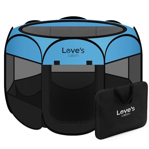 Love's cabin Pet Puppy Dog Playpen, Small Dog Tent Crates Cage Indoor/Outdoor, Portable Playpen for Cat, Foldable Pop Up Dog Kennel Playpen with Carring Case, Removable Zipper Top, Blue - color: Blue, size: 25.0"L x 25.0"W x 17.0"H