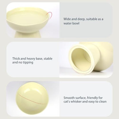 6.1" Wide 1.57" Deep Elevated Cat Bowls, Ceramic Water Bowls for Flat Faced Cats,Cat Feeder,Stress Free,Protect Cat’s Spine,Cream - color: Cream-Deep