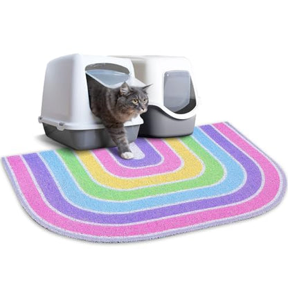 Cat Litter Mat Quality Litter Box Mat Large Non-Slip Cat Litter Mat Litter Trapping Mat Soft Kitty Litter Mat Compatible Two Litter Boxes Cat Products Easy to Clean,Pink,L - color: Pink Rainbow, size: L(33.5" x 22.4")