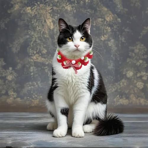 Cat Collar Breakaway, Kitten Collar with Cute Bow Tie and Strawberry Pattern Comfortable for Kitty and Small Puppies, Bandana Fits Neck 2-3 Inches(S)(red) - color: red