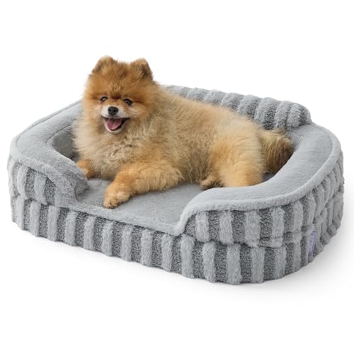 LE SURE Cute Dog Bed for Small Dogs, Orthopedic Waterproof Small Pet Beds with Sides, High Back Non-Slip Bottom and Egg-Crate Foam Puppy Couch Sofa with Washable Removable Cover, Grey - color: Grey, size: 24.0"l X 18.0"w X 6.0"th