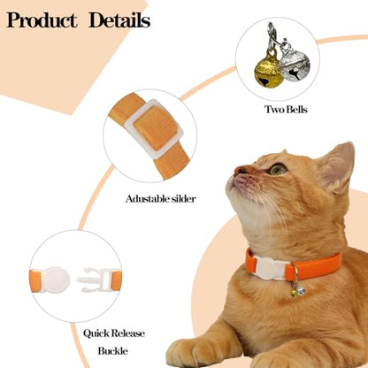Breakaway Cat Collar with Bell, Lightweight Soft Cotton Collar, Adjustable Kitten Collars with Safety Buckle, Quick Release, Pet Supplies Accessories, Orange - color: Orange