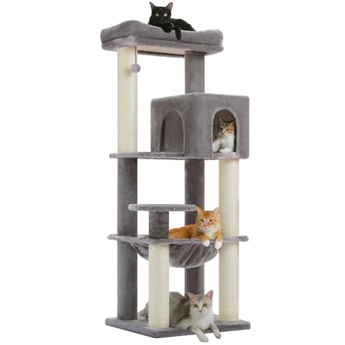 MUTTROS Large Cat Tree with Reinforced Scratching Posts (φ3.7in) for Big Adult Cats 30 lbs, 57.8" Heavy Duty Cat Tower with Larger Hammock and Condo, Cat Furniture for Maine Coon, Plush,Grey - color: Grey, size: 57.8in
