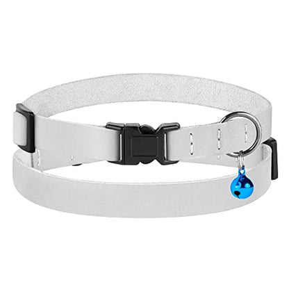 Breakaway Cat Collar with Bell - Leather Adjustable Kitten Collars with Safety Quick Release Buckle - Soft Small Pet Collars for Girl & Boy Cats (White) - color: White
