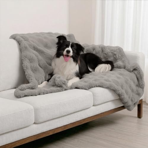 Paw Inspired Waterproof Dog Blanket, Soft Faux Fur Throw with Fur-Resistant Fleece, Washable Pet Blanket, Waterproof Protection for Couch, Bed, Furniture, Crate, Car (60x50, Gray) - color: Gray, size: 60x50"