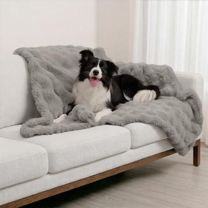 Paw Inspired Waterproof Dog Blanket, Soft Faux Fur Throw with Fur-Resistant Fleece, Washable Pet Blanket, Waterproof Protection for Couch, Bed, Furniture, Crate, Car (60x50, Gray) - color: Gray, size: 60x50"