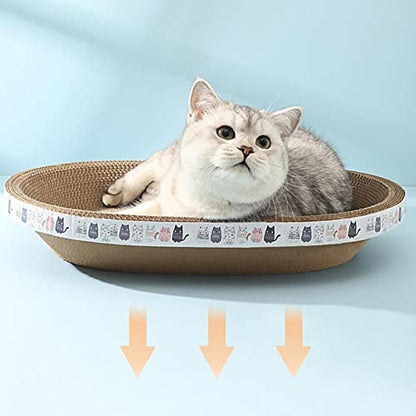 High-Density Oval-Shaped Cardboard Cat Scratcher Bed - Corrugated Scratching Board House & Nest, Training Toy for Indoor Cats - size: Small