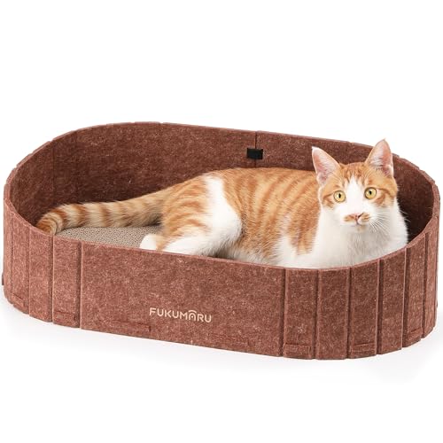 FUKUMARU Cat Scratcher, 24 Inch Sofa Shape Cat Scratching Bed, Reversible Detachable Cats Scratching Board, Round Cats Scratch Pads Refill Indoor, Caramel - color: Caramel