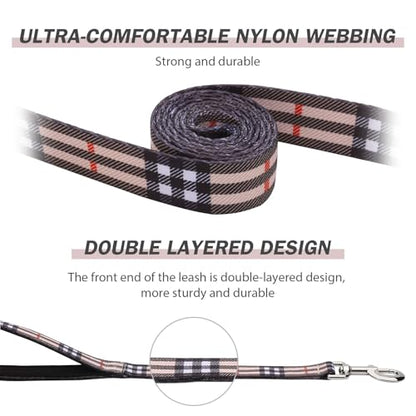 Hikiko Double Handle Dog Leash Cute Girl 5 Foot Padded Traffic Handles for Walking Training (Beige Plaid, 5ft) - color: Beige Plaid, size: 1 in x 5 ft