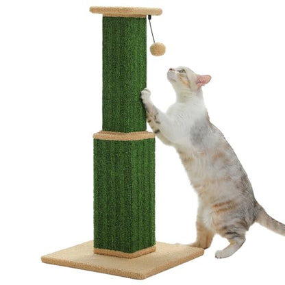 PAWZ Road Carpet Cat Scratching Post 32” Tall Scratching Post for Indoor Cats Adults Ultimate Scratch Post with Carpet, Large Base and Removable Dangling Ball- Green - color: Green