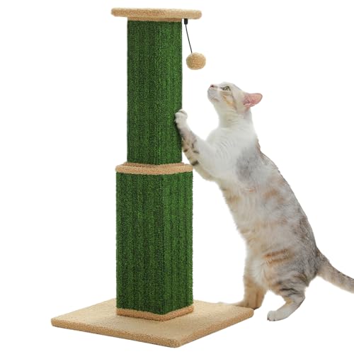 PAWZ Road Carpet Cat Scratching Post 32” Tall Scratching Post for Indoor Cats Adults Ultimate Scratch Post with Carpet, Large Base and Removable Dangling Ball- Green - color: Green
