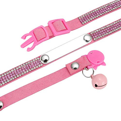 Mogoko Personalized Breakaway Cat Diamond Collar, Customized Bling Kitten Pet Collar with Engraved ID Name Plate and Bell（Pink） - color: Pink