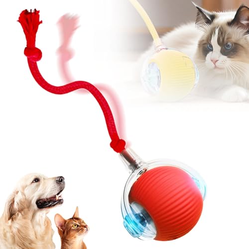 Interactive Cat Toy, 2025 New Cat Toy for Indoor Cats, Intelligent Rolling Ball Toys, Kitten Toys for Bored Indoor Cats/Dogs (Red) - color: Red