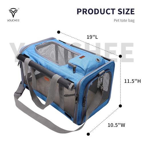 19" L x 10.5" W x 11.5" H Inches Cat, Dog Carrier for Pets Up to 20 Ibs, Washable，Soft Sided，Collapsible Travel Puppy Carrier. (Blue) - color: Blue
