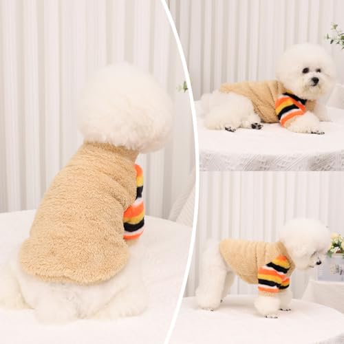 Dog Sweater for Small Winter Warm Fleece Turtleneck Sweatshirt Clothes Boy Girls Pet Pullover with Rainbow Sleeves Cat Apparel Stretchy Outfit(Khaki, S) - color: Khaki, size: Small