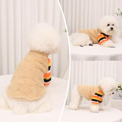 Dog Sweater for Small Winter Warm Fleece Turtleneck Sweatshirt Clothes Boy Girls Pet Pullover with Rainbow Sleeves Cat Apparel Stretchy Outfit(Khaki, S) - color: Khaki, size: Small