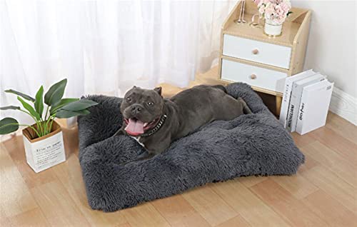 Long Plush Calming Pet Bed Cuddler Pet Bed for Dogs and Cats Fluffy Faux Fur Dog Bed with Anti Slip Bottom Machine Washable Pet Sleep Bed Crate Mat Dark Grey M - color: Dark Grey, size: M(25"x19"x4")