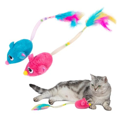Catify by Best Pet Supplies Interactive Cat Toys – Plush, Motion-Activated & Squeaking Toys with Premium North American Catnip for Indoor Cats & Kittens - Squeaking Mice Set, Blue & Fuchsia - color: Squeaking Mice Blue & Fuchsia