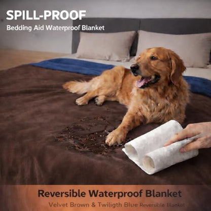 Waterproof Throw Blanket – Leakproof, Spill-Proof Flannel Blanket for Bed, Couch, Kids & Pets Protection, Reversible Water-Proof Design (Velvet Brown & Twilight Blue, 40x60) - color: Velvet Brown & Twilight Blue, size: Throw