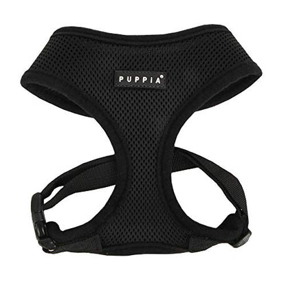 Puppia Soft Dog Harness No Choke Over-The-Head Triple Layered Breathable Mesh Adjustable Chest Belt and Quick-Release Buckle, Black, Large - color: Black, size: Large