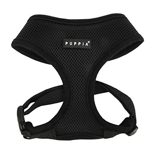 Puppia Soft Dog Harness No Choke Over-The-Head Triple Layered Breathable Mesh Adjustable Chest Belt and Quick-Release Buckle, Black, Large - color: Black, size: Large