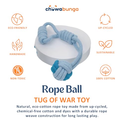 Tug of War Dog Toy 12 Inch Eco Cotton Interactive Dog Rope Toy with Grip Handle & Rope Tug Ball with Natural, Non-Toxic Dyes Tug Toy for Medium & Small Dogs - color: Sky Cloud