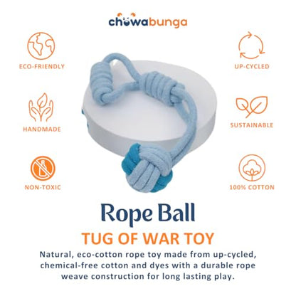 Tug of War Dog Toy 12 Inch Eco Cotton Interactive Dog Rope Toy with Grip Handle & Rope Tug Ball with Natural, Non-Toxic Dyes Tug Toy for Medium & Small Dogs - color: Sky Cloud