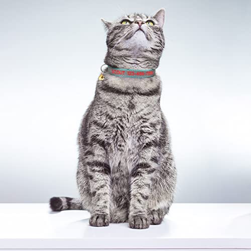 Cat Collar Personalized - Breakaway Reflective Cat Collar with Bell-Custom Cat Collars Embroidered with Name and Phone, Adjustable for Cats and Kitten