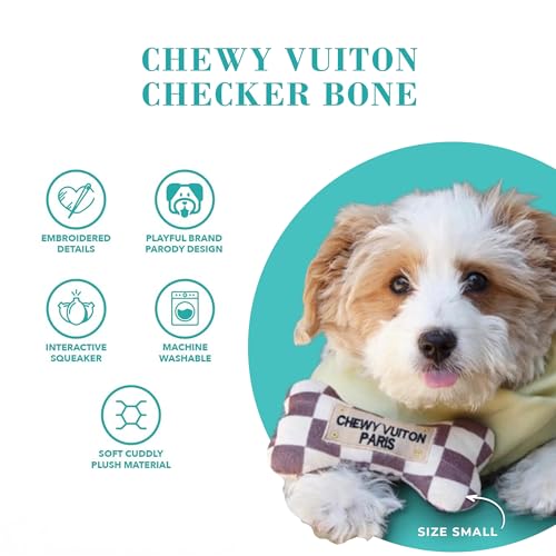 Haute Diggity Dog Chewy Vuiton Bone Plush Squeaky Dog Toy, Soft Durable Designer-Inspired Stuffed Puppy Chew Toys for Small, Medium & Large Dogs, Machine-Washable (Tan Checker) XL - color: Brown Bone, size: X-Large