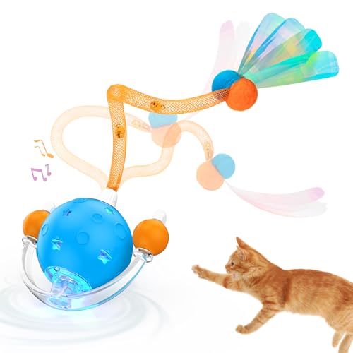 4th Gen Interactive Cat Toys for Indoor Cats Adult, Moving Cat Ball with Elastic Mesh Tail,Automatic Kitten Toys for Bored Indoor Cats,Motion Activated Smart