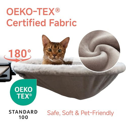 Round Cat Desk Bed, Space-Saving Elevated Pet Hammock for 40lbs Cats & Kittens, All-Season Office Workspace Cat Bed, Sturdy Desk-Mounted Seat with Washable Breathable Fabric, 360 View - color: Flannel-Gray