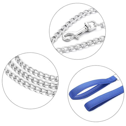 Chain Leash Metal Dog Leash Chrome Plated with Soft Padded Handle for Medium Dogs.(M, Blue Handle) - color: Blue, size: Medium