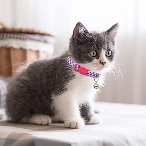 4 Pack Breakaway Plaid Kitten Collar with Bell, 4 Pack Quick Release Safe Buckle Cat Collars, 4 Colors Checkered Pattern, Adjustable from 6"-8" - color: 3#Plaid, size: Kitten(Neck:6"-8")