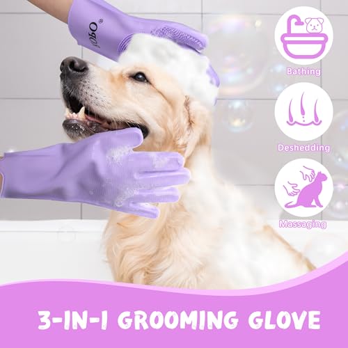 ROPO silicone gloves for pet grooming, multi-functional gloves for pet hair shedding, bathing, and massage (Purple) - color: Purple
