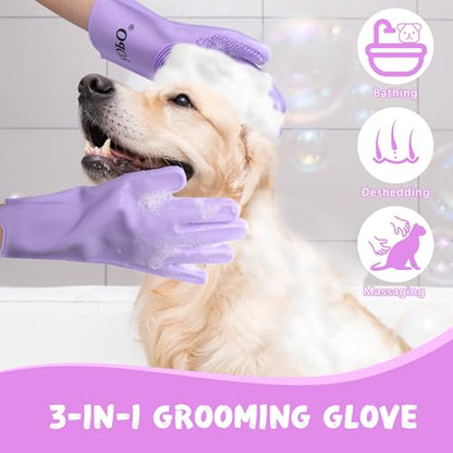 ROPO silicone gloves for pet grooming, multi-functional gloves for pet hair shedding, bathing, and massage (Purple) - color: Purple